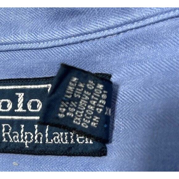 Vintage Polo Ralph Lauren Blue Short Sleeve Shirt Mens XL Linen Silk Blue - Picture 7 of 7